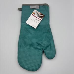 New Kitchenaid Silicone Grip Oven Mitt Teal Blue Grey Trim W/Tag
